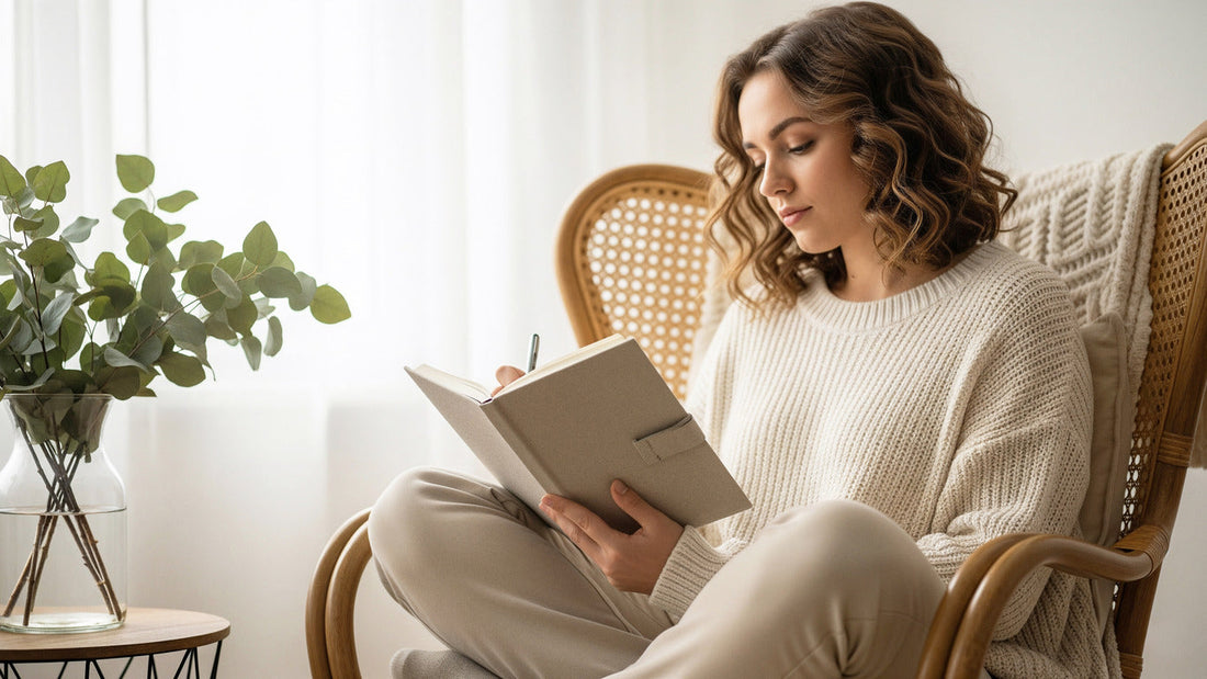Young woman journaling in a cozy space during her boysober year, symbolizing Gen Z dating trends and self-care.