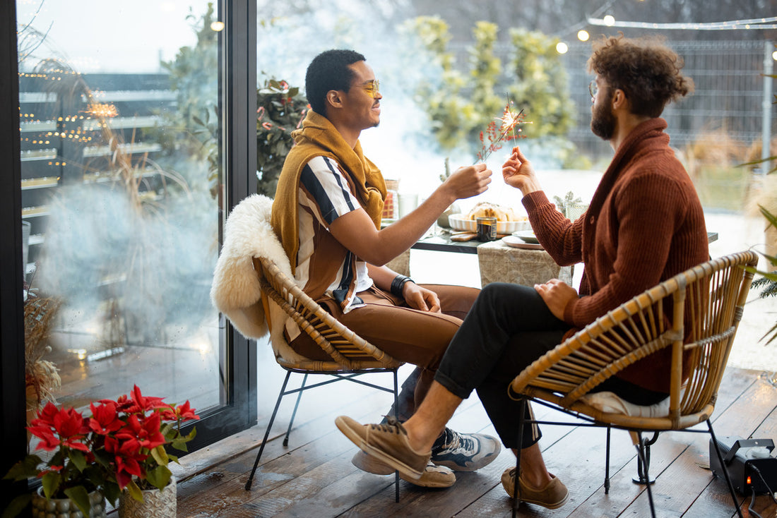 male couple having dinner date